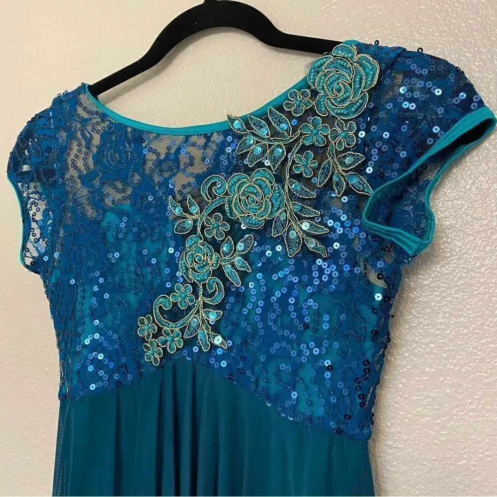 Costume Gallery solo dance costume dress lyrical ballet Teal sequin SA adult